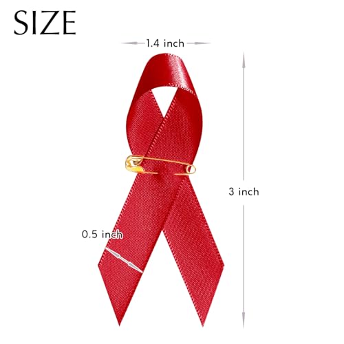 Image of Curvier 200PCS Red Satin Ribbons for Red Ribbon Week HIV and AIDS Awareness Ribbon Pin