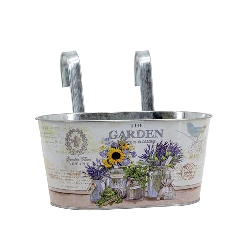 DARO DEKO Metall Hängetopf mit 2 Henkeln - 23cm x 11cm (Sonnenblume, 2 Stück)