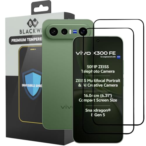 Image of Blackwik Premium Tempered Glass Screen Protector for Vivo X300 FE 5G with Edge-To-Edge Protector Coverage | Easy Installation Kit (Black) (Pack Of 2)