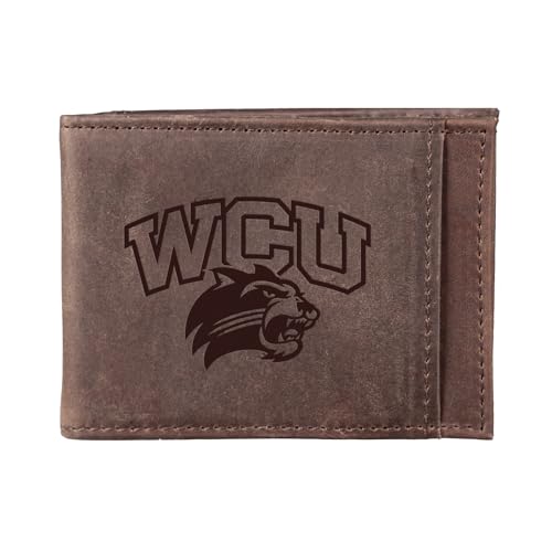 Team Sports America NCAA Western Carolina University Front Pocket Slim Wallet for Men | Minimalist Leather RFID Blocking Bifold Card Holder with Money Clip | Officially Licensed Stamped Logo