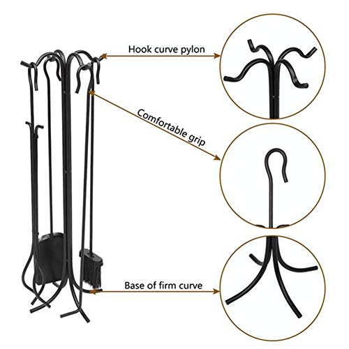 Fireplace Accessories Stove Tool 5-in-1 Hook Bracket with Brushes, Ahovels, Pliers and Fireplace Poker, Indoor Fireplace Tools Iron Log Holder Fire Pit Stand