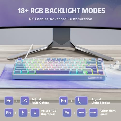 Image of RK ROYAL KLUDGE R75 Mechanical Keyboard Wired with Volume Knob, 75% Custom Gaming Keyboard Gasket Mount RGB Backlit with Software, Cherry Profile, Hot Swappable Silver Switch, PBT Keycaps