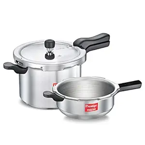 Prestige Svachh, 10783, 5 Ltr & 3 L, Aluminium Pressure Cooker Combo, With Deep Outer Lid for Spillage Control (Silver)