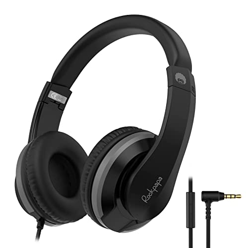 Rockpapa I20 Foldable Kids Headphones With Microphone For School, Wired On-Ear Boys Girls Childrens Students Headphones Plug In For Tavel Laptop Computer Pc Tablet Cd Dvd Tv Black Grey #TOP12