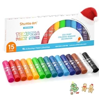Shuttle Art Tempera Paint Sticks - 15 Solid Colours - Quick Drying - Works Great on Paper, Wood, Glass, Ceramic, Canvas