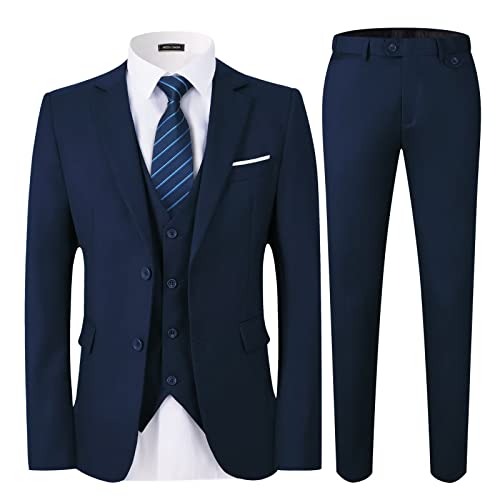 WEEN CHARM Men’s Suits Slim Fit,3 Piece Suit for Men,2 Button Blazer Jacket Vest Pants with Tie,Men Tuxedo Suit Set