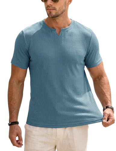 T-shirt côte col V pour homme en coupe ajustée et manches longues