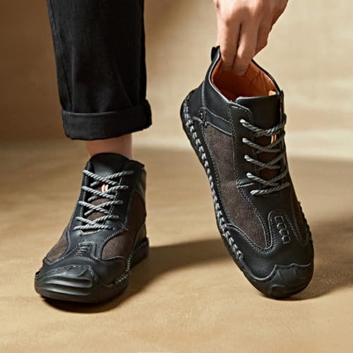 Mens Classic Handmade Leather Lace Up Non Slip Ankle Chukka Boots Casual Lightweight Round Toe High Top Walking Boat Shoes for Driving Daily Hiking 5