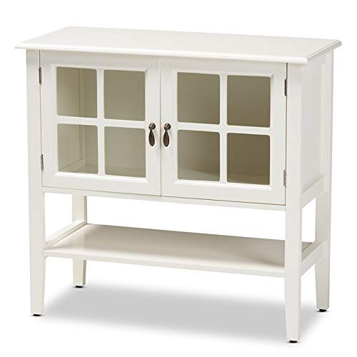 Baxton Studio Chauncey White Finished Wood And Glass 2-Door Kitchen Cabinet #TOP24