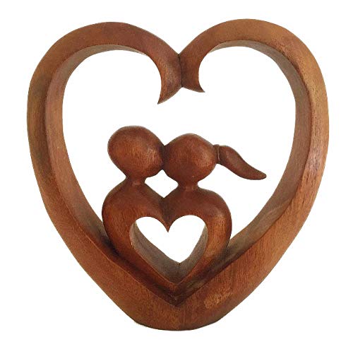 Oma Wood Carved Heart Statue Everlasting Love Kiss Sculpture Romantic Decorative Home Decor Gift #TOP7