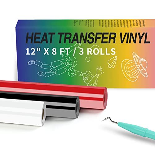 Image of HTVRONT HTV Vinyl Rolls Black White and Red Heat Transfer Vinyl, 12 inch x 8 FT Black White and Red Iron on Vinyl for Shirt, Easy to Cut & Weed for Heat Vinyl Design
