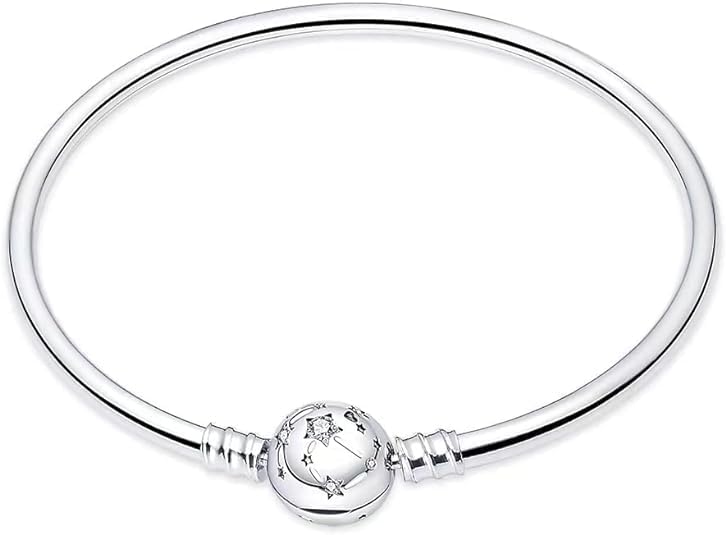 HappyStar 925 Sterling Silver Snake Chain Bracelet Fully compatible with Pandora charms, With Mickey Mouse head Clasp Charm Bracelets Gifts for Teen Women