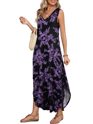 Image of BELAROI Womens Plus Size Maxi Dress Sundress Summer Casual Sleeveless V Neck Pockets Beach Swimsuit Coverup Loose