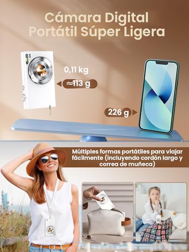 Foto de Cámara digital, cámara 4K de enfoque automático para vlogging para fotografía con tarjeta de 32 GB, cámara digital portátil compacta de 48 MP para adolescentes, adultos, principiantes con zoom de 16X, (imagen 6)