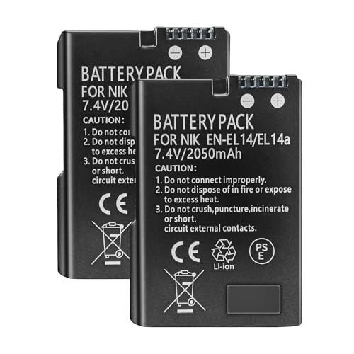 Batterie lithium-ion EN-EL14/EN-EL14a, 7,4 V 2050 mAh, compatible avec appareil photo numérique Nikon D3100 D3200 D3300 D3400 D5600 D5100 D5200 P7000 P7800