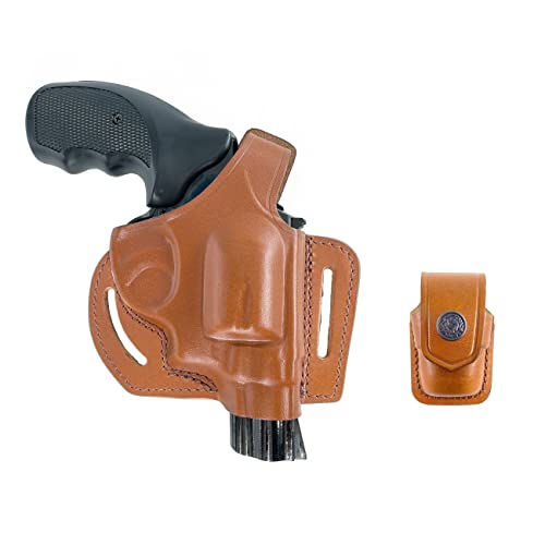 Koltster Alis35237 2 Slot Pancake Leather Holster Open-End Thumb Break Rh & Speedloader Case Fits S&W K Frame Handmade! (Brown) #TOP21