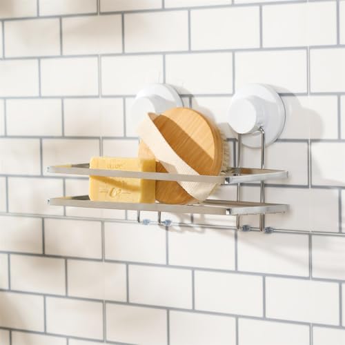 OHS Shower Caddy Bathroom Storage Shelf Suction Shower Caddy No Drilling Rustproof Metal Bathroom Shelf Removable Kitchen Storage Basket Holder for Shampoo Toiletries, Silver