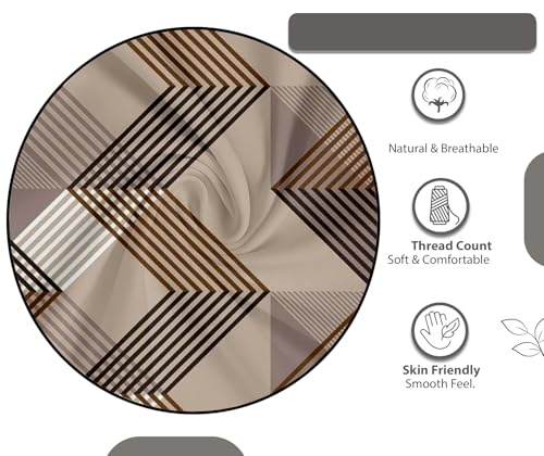 Image of IVAZA Ezyption Cotton Super Soft 240 TC Elastic Fitted All Around Elastic Printed King Size Double Bed Bedsheet with 2 Pillow Cover 72 inch X 78 inch Brown Zig Zag