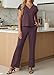 GRECERELLE Trendy Women's Set : Short Sleeve Top & High Waisted Stretchy Wrinkle-Free Pants(S, Rosewood)