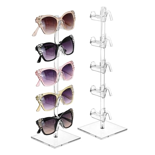 MOOCA 2 Pcs Set Premium Acrylic Sunglass Organizer Glasses Holder Sunglass Holder Glasses Stand Eye Glass Holder 5 Frames for Each