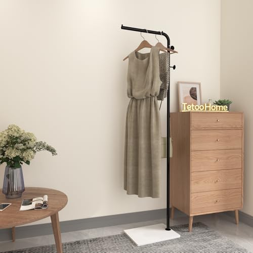 TETOOHOME Heavy Duty Coat Rack Standing 175cm Height Rustproof Hall Tree with Slate Base, free stand, Modern C-Shape Design for Entryway/Bedroom/Office(Black)