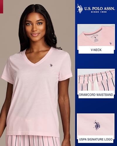 U.S. Polo Assn. Pajama Sets for Women 2 Piece, PJ Sets for Women with Knit Sleep Tee and Woven Pajama Pants with Pockets2