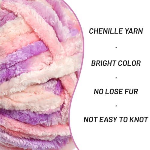 Image of Fuzzy Chunky Chenille Yarn for Crocheting,Soft Plush Yarn for Hand Knitting,Bulky 100 g(49.2 yd) Baby Blanket Yarn for Crocheting Amigurumi Yarns,Crochet Fluffy Velvet Yarns (Pink Purple)