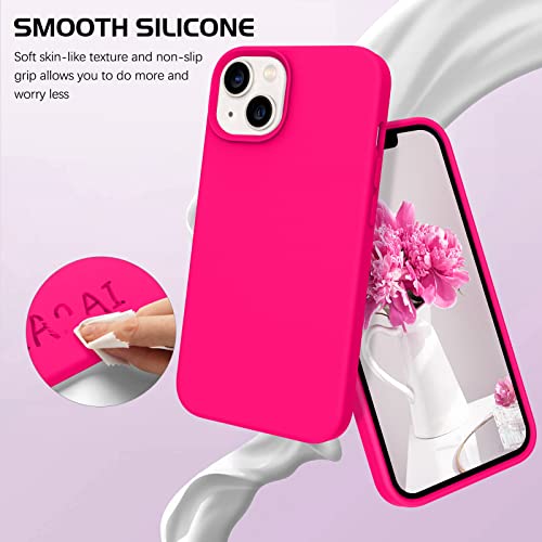 Domaver For Iphone 13 Case Silicone Soft Gel Rubber Microfiber Lining Cushion Protective Cover For Iphone 13- Hot Pink #TOP2
