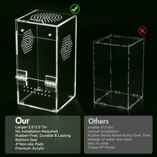 Image of Pre-Assembled Jumping Spider Enclosure, Acrylic Terrarium with Magnetic Door & All-Side Ventilation, Habitat for Spiderling, Mantis, Tarantula, Snail, 3.5 inchx3.5 inchx7 inch (Tweezer & Temp Sticker Included)
