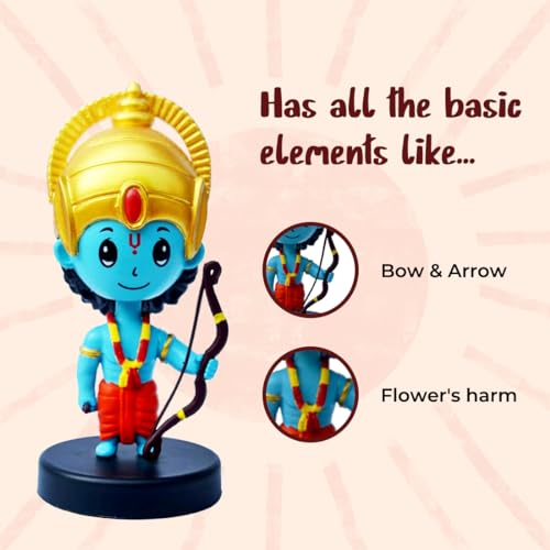 Image of Lord Shree Ram Idol for Car Dashboard Bobblehead, Home Decor Items for Living Room, Office Desk, Bow in Hand, Murti for Gifting, Statue for Good Luck, Superhero Action Figure