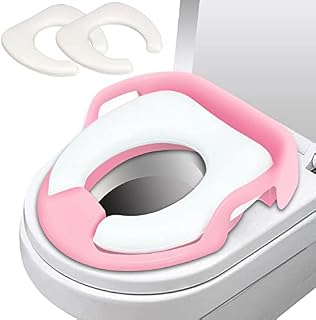 Potty Toilet Training Seat Toddler, Kids Potty Training Seat with 2 Soft Cushions & Safety Handles Backrest - Travel Portable Anti-Splash & Anti-Slip Toilet Trainer Seats for Baby Boys Girls Pink