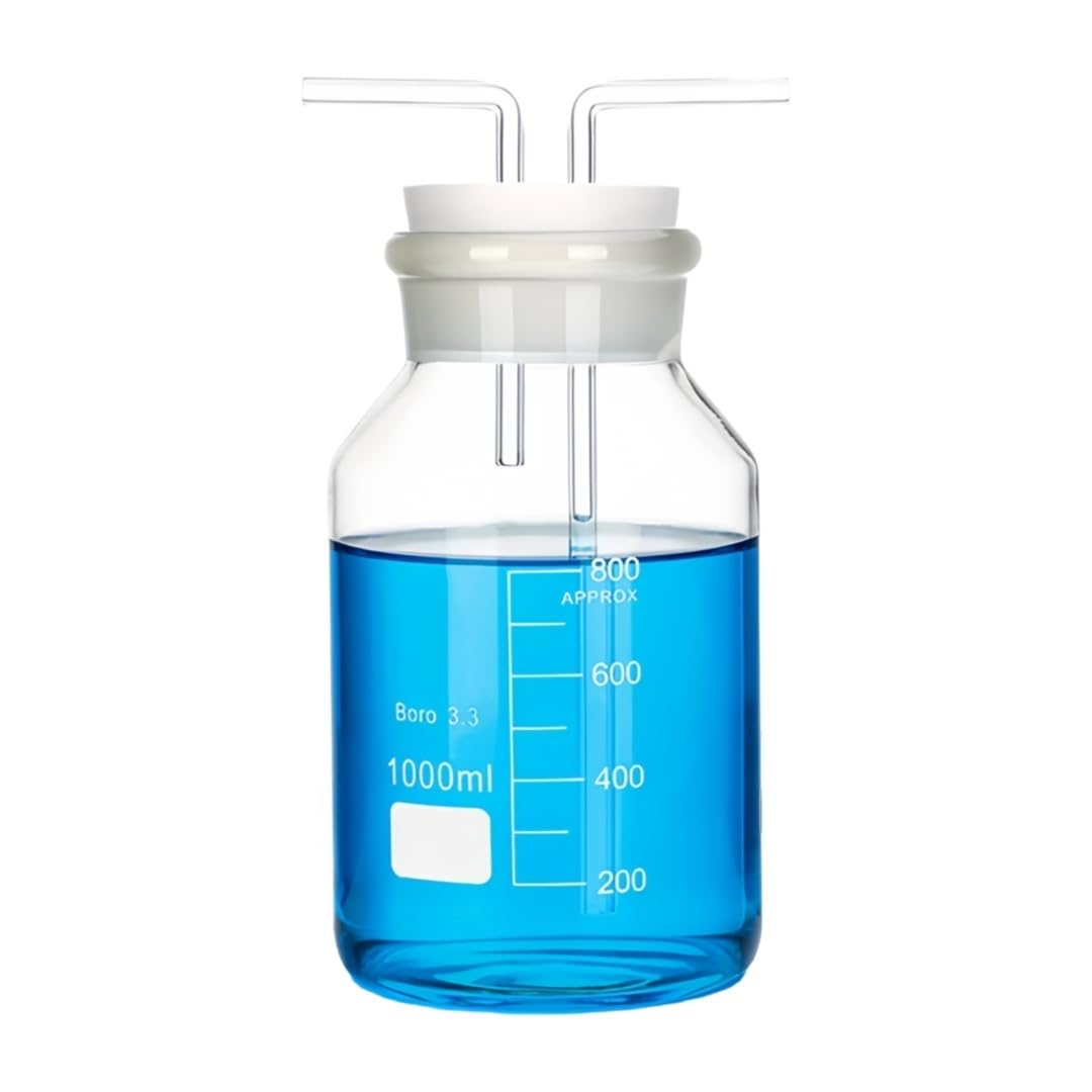Juego Frasco Lavador de Gas Graduado Vidrio Borosilicato Química Lab-1000ml