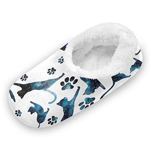 TropicalLife LUCKYEAH - Pantuflas para casa con patas de gato y animales galaxia, para mujeres, hombres, pies peludos, cómodos, cálidos, de espuma viscoelástica, zapatos de felpa para interi