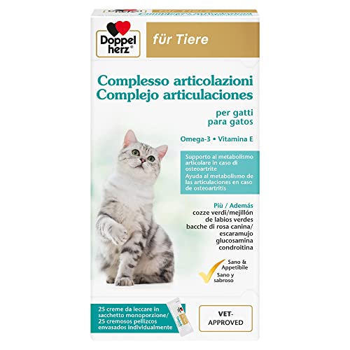 Doppelherz Complesso Articolazioni per Gatti, Supporto al Metabolismo Articolare in Caso di Osteoartrite, acidi grassi Omega-3, vitamine E e A, 25 Creme da Leccare