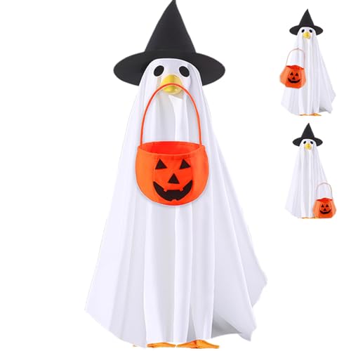 Halloween Ghost Porch Goose Outfit–23" Cement Plastic Goose Statue Costume