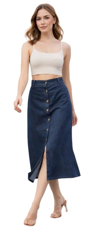 Image of Western Trending Stylish Flared Comfortable Solid Long Denim Skirt for Women & Girls