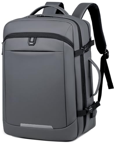 Travel laptop backpack,USB charging port,Men's business laptop backpack,carry on backpack,PU laptop backpack,college backpack (Grey)