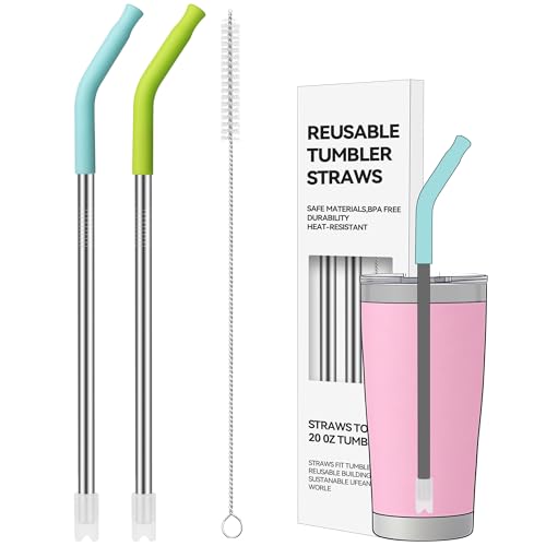 2 PCS 20 oz Straight Metal Straws with Silicone Tip for Tumbler