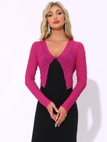 Image of Allegra K Bolero Shrug for Women's Sheer Mesh Tie Front Textured Crop Shrug for Evening Dresses
