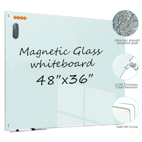 TWISBAY Glass Dry Erase White Board - 48 x 36 Inches Magnetic Glass Whiteboard for Wall Mounted, 4' x 3' Frameless Boards for Classroom Home, Office Supplies - Image 3