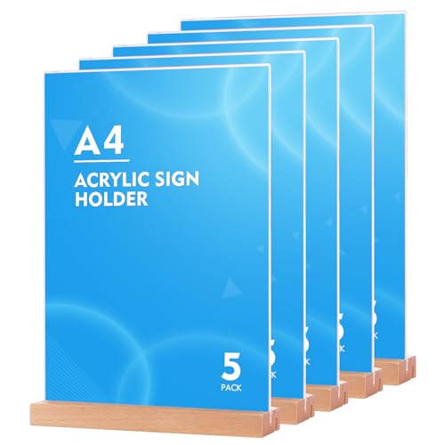 Soportes A4 de Acrílico (5 Unidades), Soporte de Sobremesa Expositor Presentación,Titular de Menú por Restaurantes, Hotel, Tienda