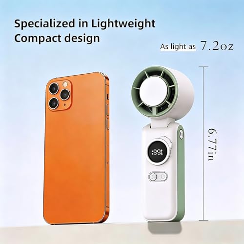 Handheld Portable Air Conditioners Fan with Semiconductor Cooling - 6000mAh Rechargeable 3-in-1 Mini AC Fans (Hand/Neck/Desk),199 Speed/5 Gear,Personal Turbo Fan for Outdoor Travel Beach Home (Green） — view 6