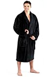  Lujo hombres 300GSM suave paño grueso y suave llano negro chal Collar lazo correa baño Bata Bata tamaño grande