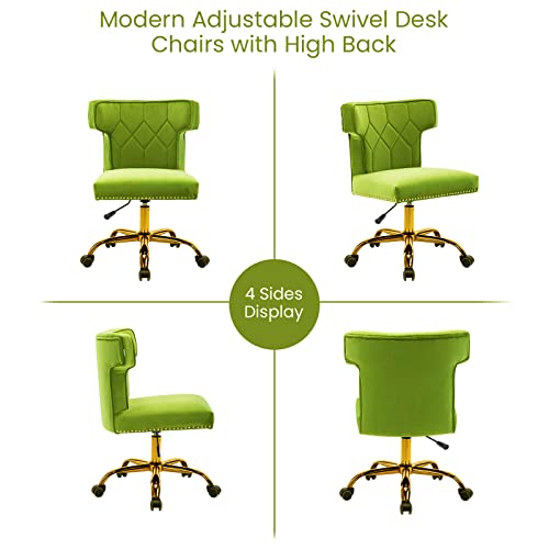 Recaceik Modern Velvet Home Office Chair, Adjustable Leisure Swivel Desk Chairs With High Back 360 Degree Castor Gold Wheels For Living Room/Bedroom/Office (Green) #TOP6