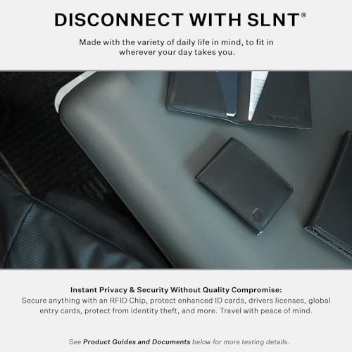 Image of SLNT Wallet Blocking Wallet for Men - Slim Bifold, 6 Card Slots | Napa Leather, RFID & NFC Signal Blocking, Slim Bi-Fold Design, 6 Card Slots, Large Money Pocket, Travel-Ready, Jet Black