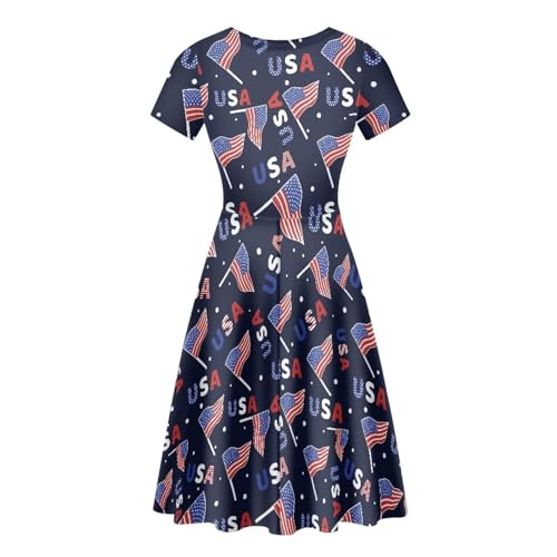 Image of POLERO Women Puffy Swing Elegant Party Midi Dresses Short Sleeve Round Neck A-Line Dress