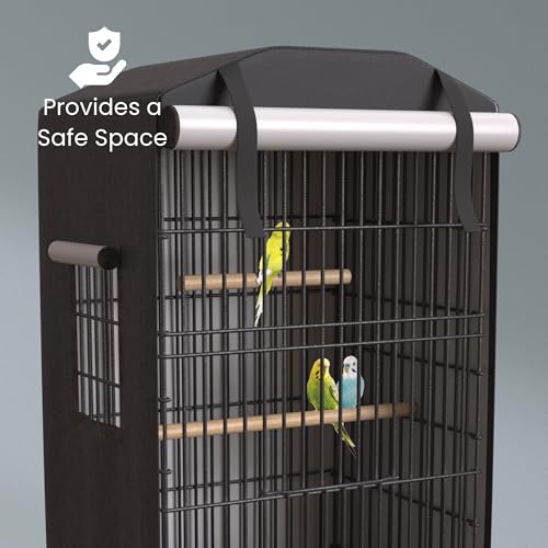 Image of Universal Bird Cage Cover Good Night Blackout Thin Lightweight Breathable Small Animal Cages Cover Pet Removable Durable Protector (Black, 35 inch H x 17.5 inch W x 14 inch L)