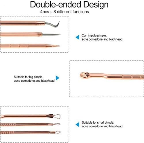 4Pcs Blackhead Remover Kit, Extractor Remover Set Professional Stainless Steel Pimple Popper Tool Treatment for Blackhead Acne Comedone (Rose Gold)