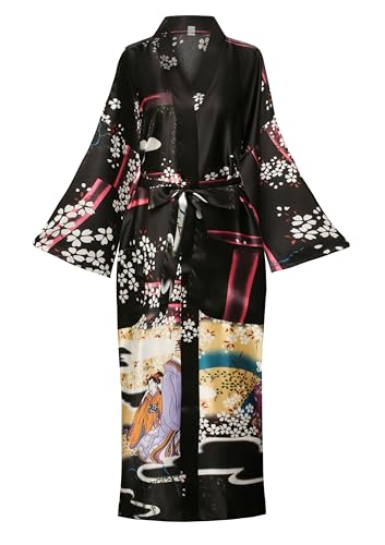Women's Plus Size Floral Robes Long Satin Kimonos Bathrobes Patte...