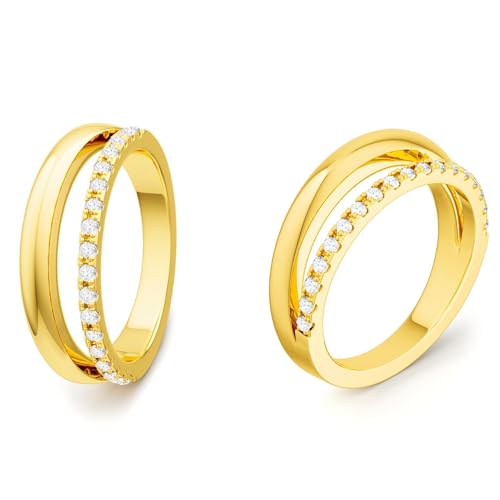 NECOCY 14K Plated Chunky Stack Finger Rings For Women Non Tarnish Fashion Dainty Eternity CZ Thumb Wedding Bands Cute Statement Engagement Rings For Women Simple Vintage Jewelry Gift For Women/Size6